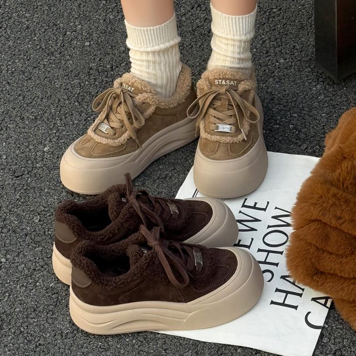 728秋冬女休闲风棉靴/毛靴棉鞋极简风运动风厚底板鞋保暖舒适百搭