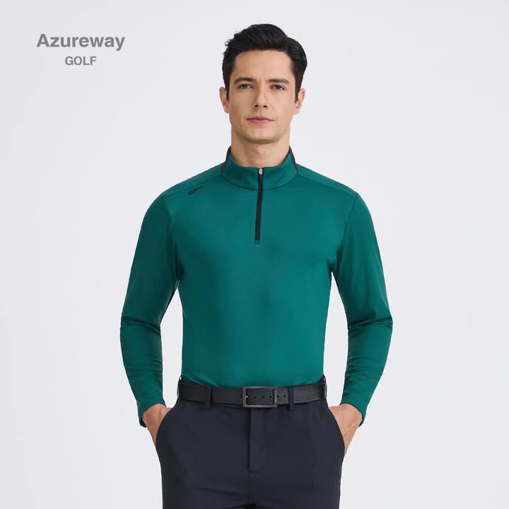 Azureway高尔夫立领男长袖运动T恤透气速干弹力免烫GOLF球衣POLO