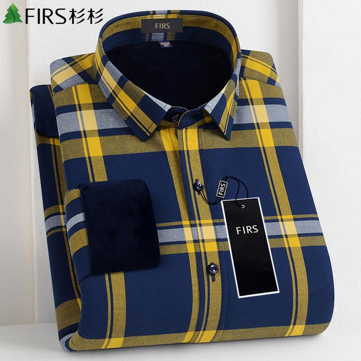 杉杉100%纯棉格子保暖衬衣秋冬款男士加绒衬衫加厚休闲内搭打底衫