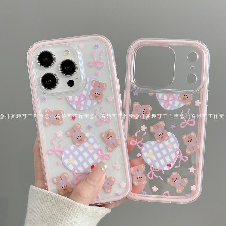三合一炫彩适用iphone17promax苹果16手机壳15/14/13/12华为小熊