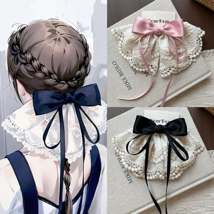 新款蕾丝蝴蝶结飘带发夹女童后脑勺顶夹公主气质马尾夹儿童发饰品