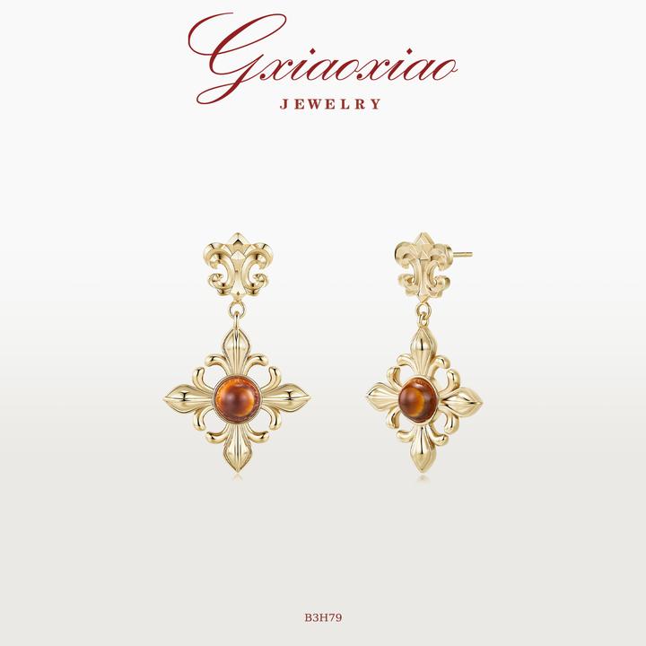 G XIAOXIAO【鎏鸢尾】气质鸢尾花十字架手工耳环 B3H79新年礼物