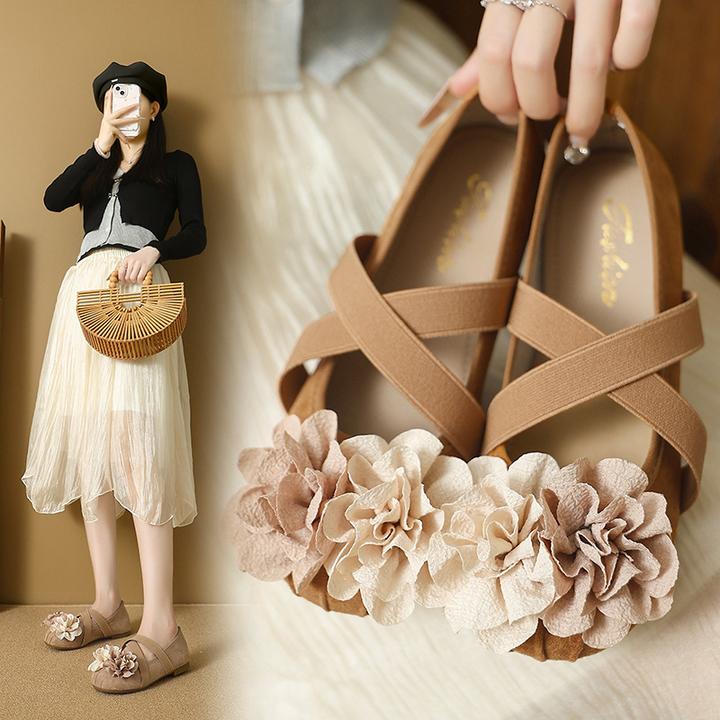 法式茶歇风花朵单鞋少女春秋芭蕾舞鞋轻便舒适一脚蹬浅口玛丽珍鞋