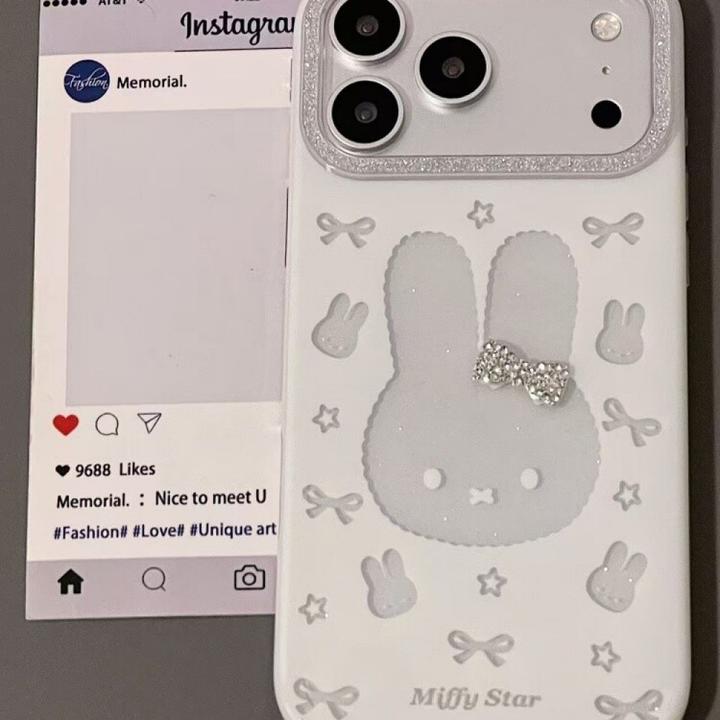 ins白色闪粉蝴蝶结米菲兔适用iphone17promax苹果16手机壳15可爱