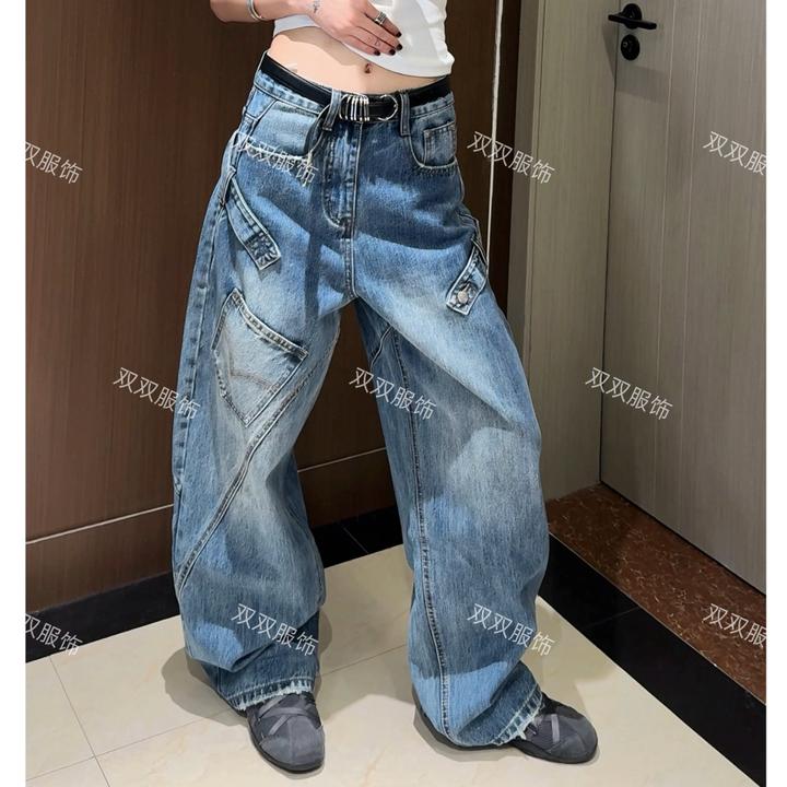 【SSOUHAN】高街欧货立体剪裁口袋牛仔裤百搭洋气超帅气