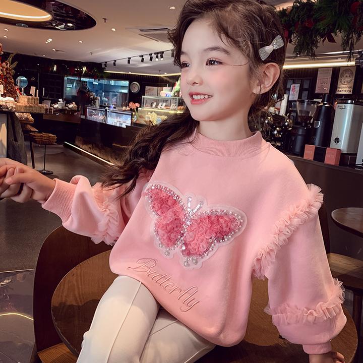 女童卫衣春装2025新款洋气儿童百搭韩版休闲套头衫小女孩圆领卫衣