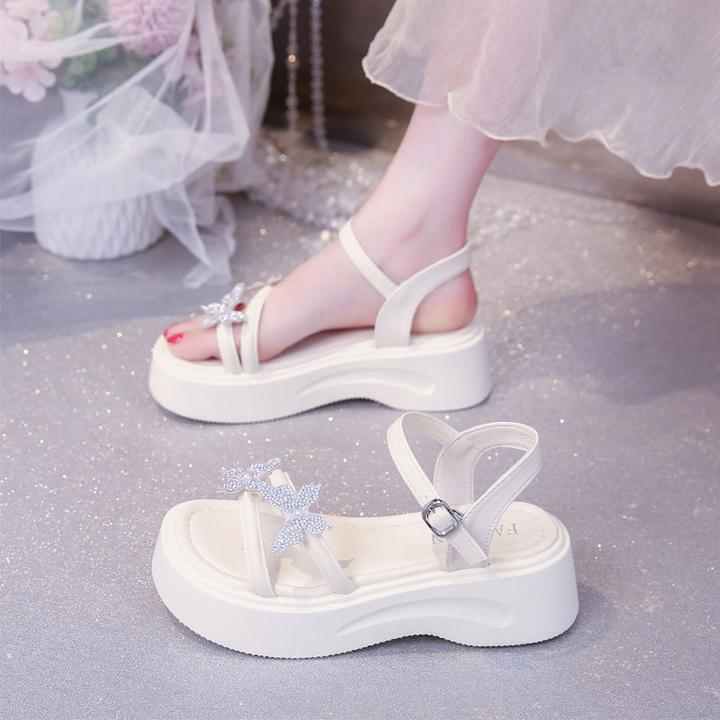 厚底增高5CM小个子罗马凉鞋女夏季外穿2025新款配裙子水钻凉拖鞋