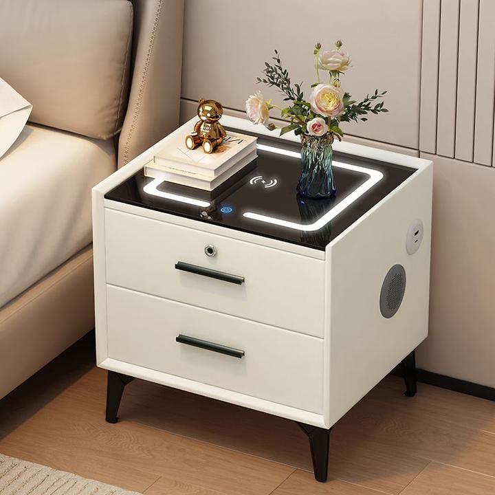 智能床头柜收纳柜带灯无线充电床边柜储物柜家用简约现代实木床