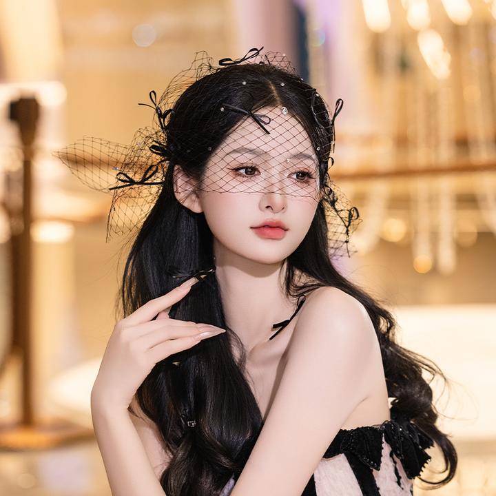 合金布艺婚庆饰品 法式复古新娘优雅千金造型遮面网纱头饰MC3835