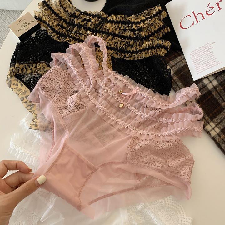 性感贵妇女士内裤高腰透气豹纹网纱性感ins纯欲风透明蕾丝三角裤