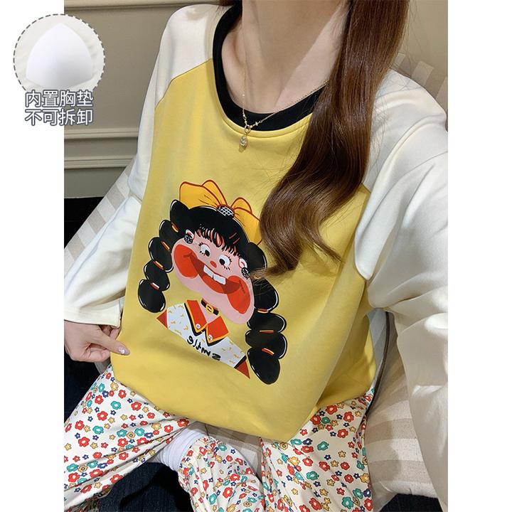 带胸垫睡衣女款爆款2025新款宽松春秋季可外穿大码长袖家居服套装