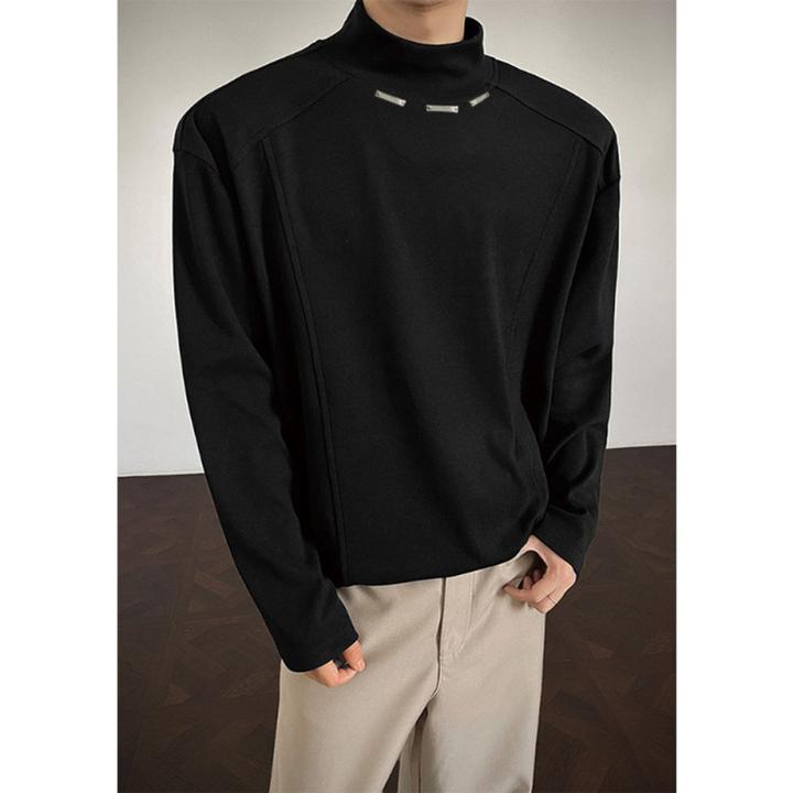 半高领亮片休闲设计正肩冬季保暖男士内搭德绒打底衫百搭纯色长袖