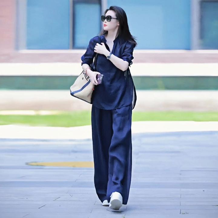 大码女装胖妹妹mm新中式国风显瘦上衣阔腿垂顺女裤两件套装200斤