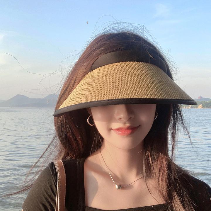 TIFICY户外夏季新款遮阳帽子女夏季草编空顶帽大帽檐遮脸防晒帽夏
