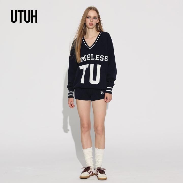 UTUH撞色美式复古球衣风针织秋冬穿搭套装 TDWWW2Z479 TDWWW2Z480