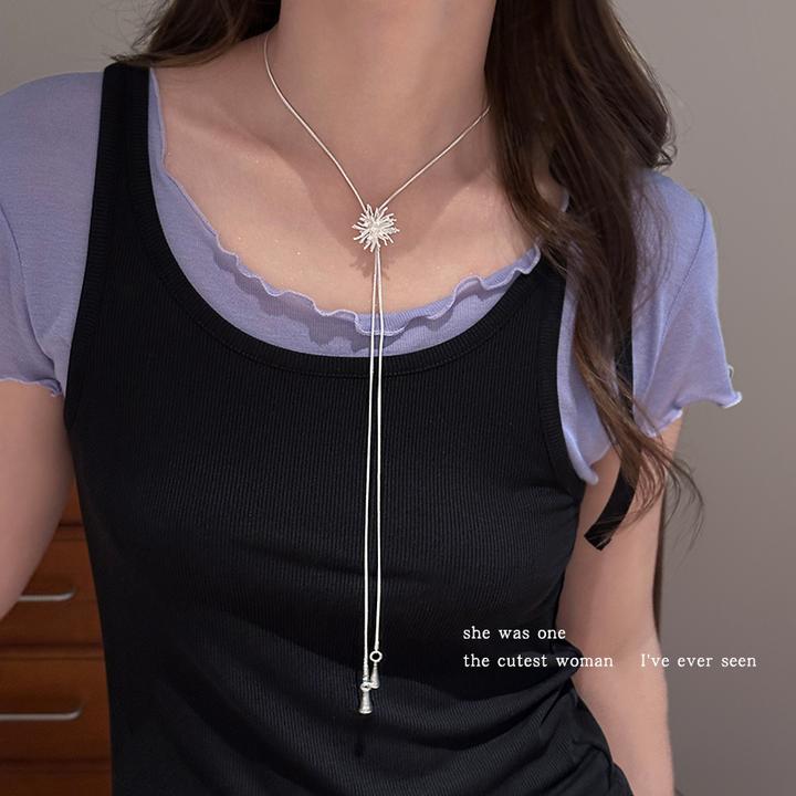 合金项链 法式轻奢银色烟花流苏长款颈链女抽拉可调节锁骨链配饰