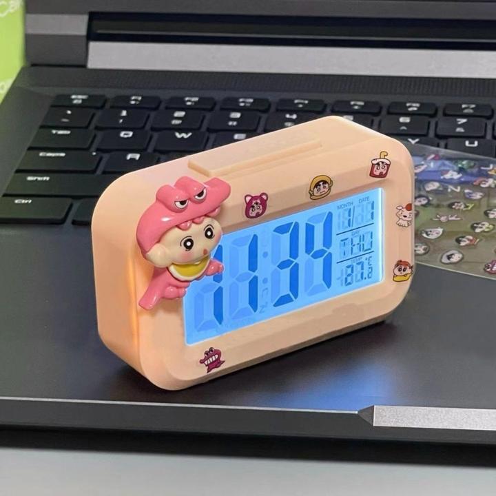 可爱蜡笔小新闹钟夜光时钟迷你款简约多功能计时宿舍学习桌面台钟