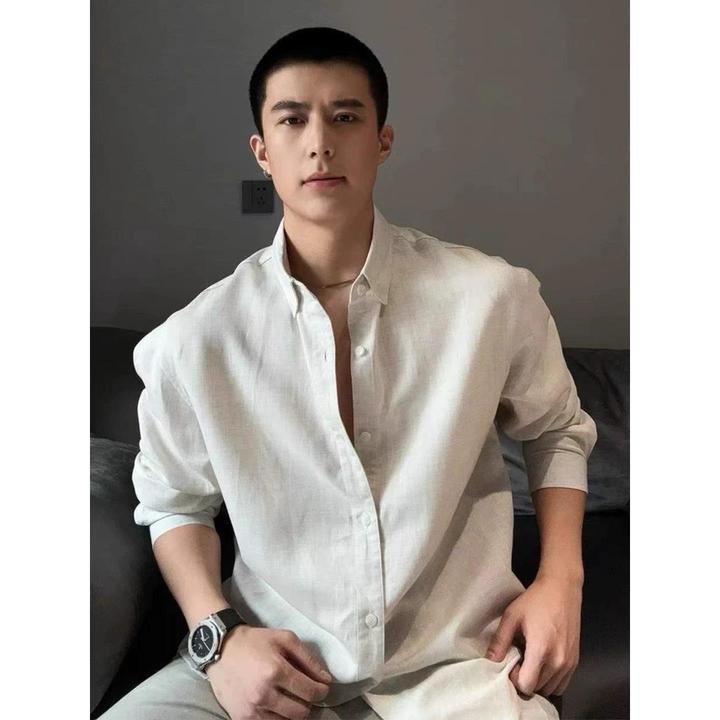 老钱风莱赛尔亚麻衬衫男士夏薄款长袖衬衣成熟稳重痞帅高级感外套
