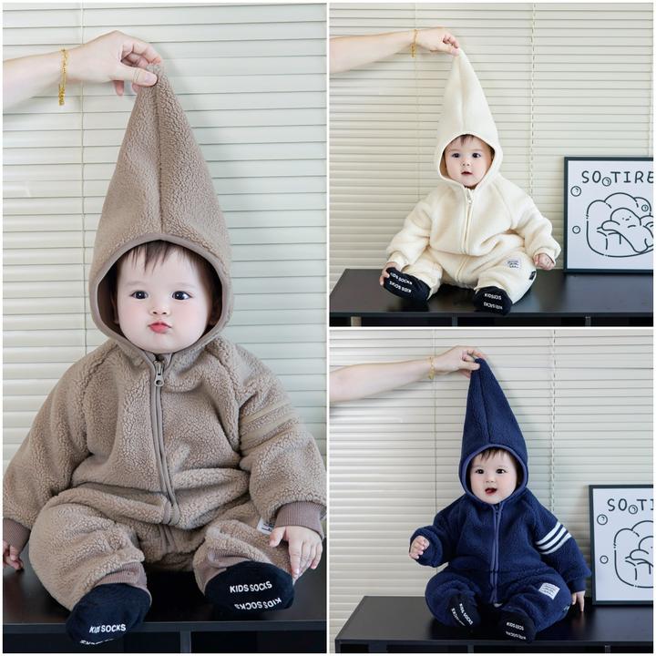 婴儿新款宝宝冬季加绒爬服ins婴幼儿童男女宝宝加厚外出连体衣