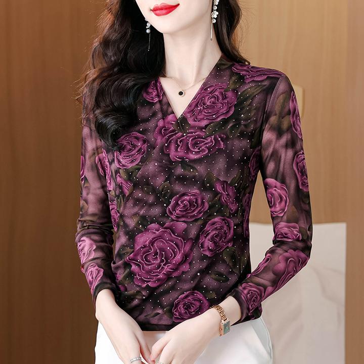 交叉V领网纱打底衫女内搭2025年秋季新款长袖T恤纱衣洋气小衫上衣