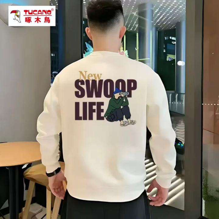 啄木鸟秋冬新款男士卫衣卡通字母印花痞帅休闲长袖时尚圆领棉上衣