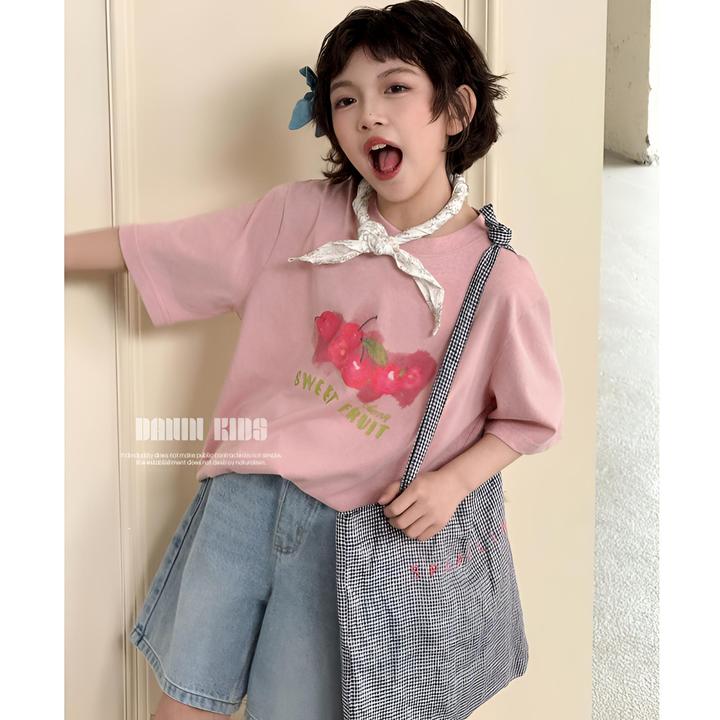 【嗒囜】女童夏装2025新款爆款粉卡通印花宽松短袖T恤儿童服装上衣