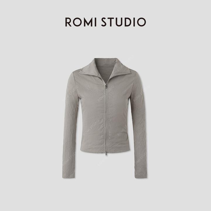 ROMI STUDIO 天丝棉麻超轻薄褶皱肌理感修身短款外套 RWCRS94293