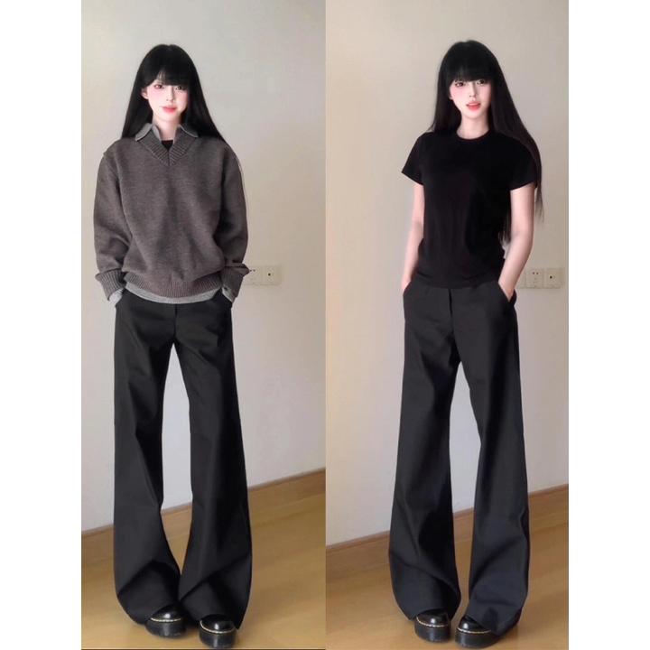 cleanfit黑色微喇西裤男垂坠感高级感痞帅裤子夏季直筒弯刀西装裤