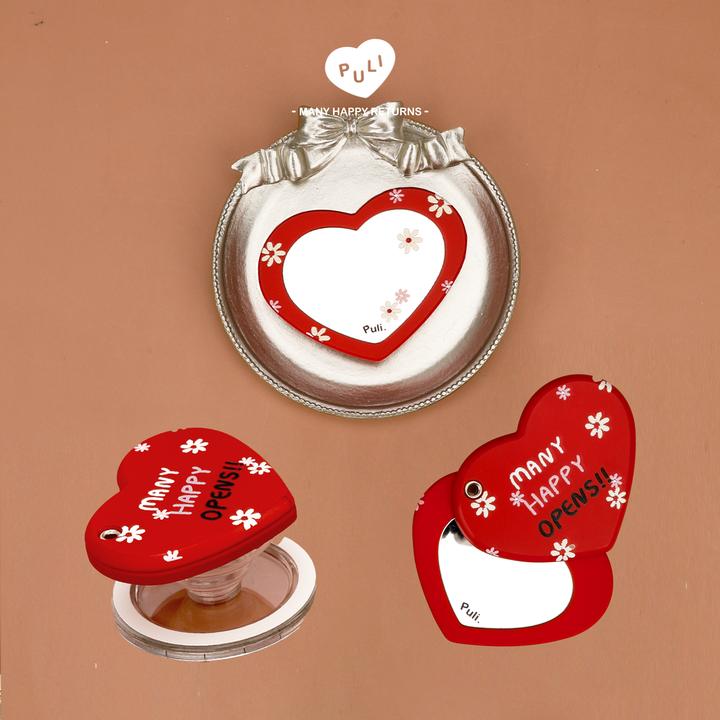 【怦然心动】PuliPuliPuli旋转镜子手机支架镜面心形磁吸气囊支架