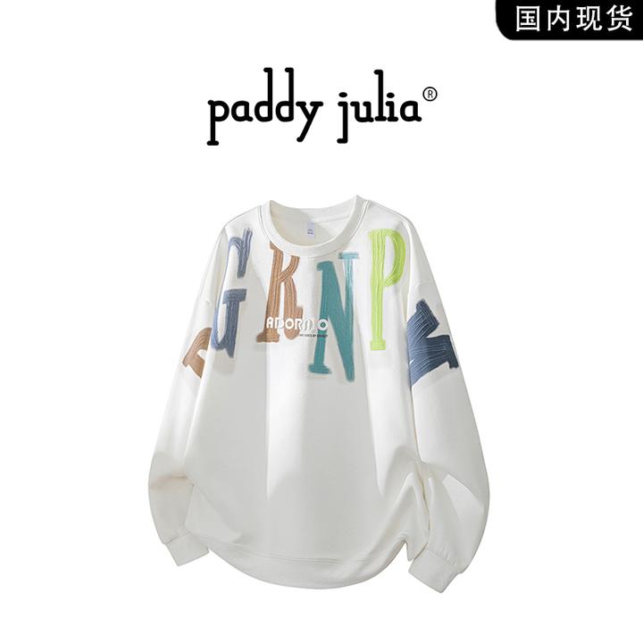 Paddy julia美式潮牌圆领卫衣男士秋季字母印花宽松百搭小众上衣