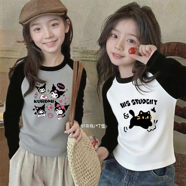 女童长袖T恤秋装2025新款中小童洋气纯棉休闲上衣春秋女孩打底衣