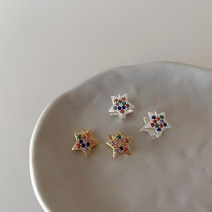 铜合金锆石耳饰 锆石气质金属五角星星耳钉女小众复古个性简约百