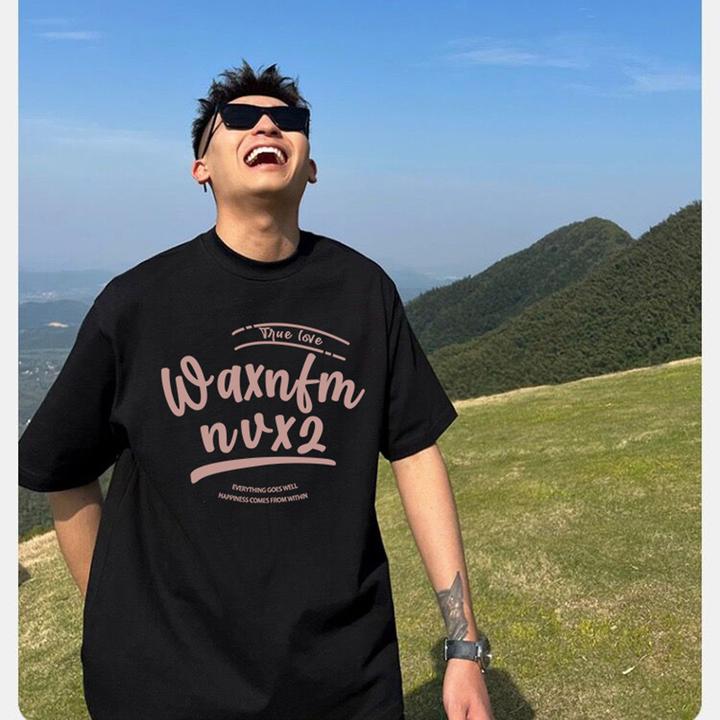 美式个性字母印花短袖T恤男夏季高级感宽松oversize纯棉半袖上衣