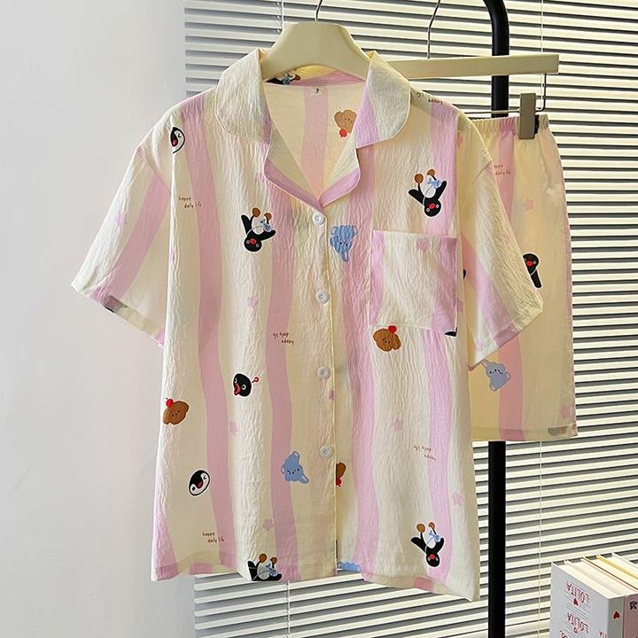 『夏日企鹅』短袖短裤夏季新款卡通休闲舒适甜美可爱少女家居服睡衣