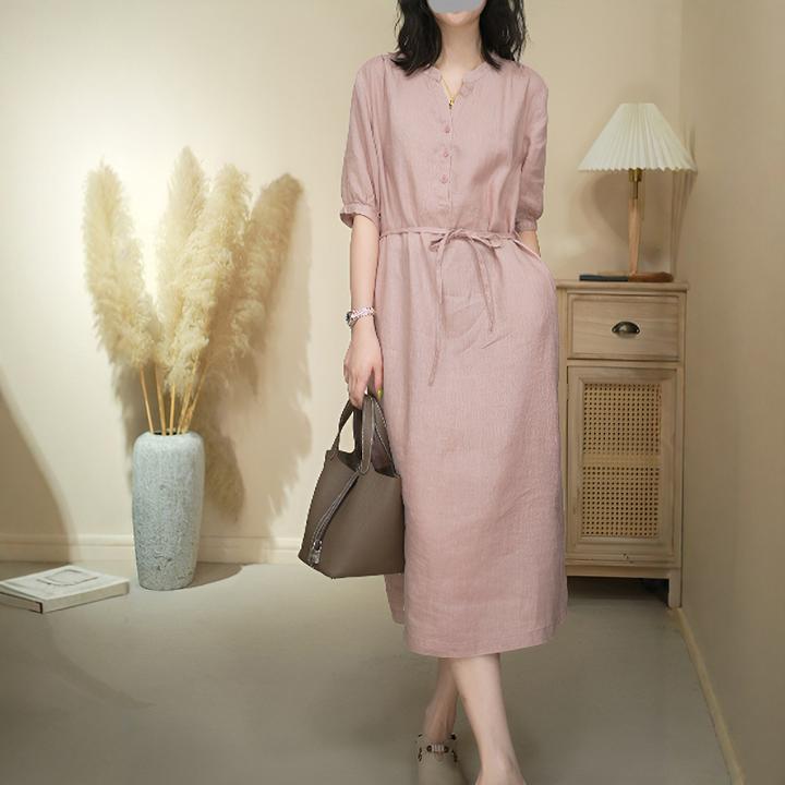 韩系休闲显瘦系带纯色裙子欧洲站2025夏季新款洋气五韩系方领显瘦