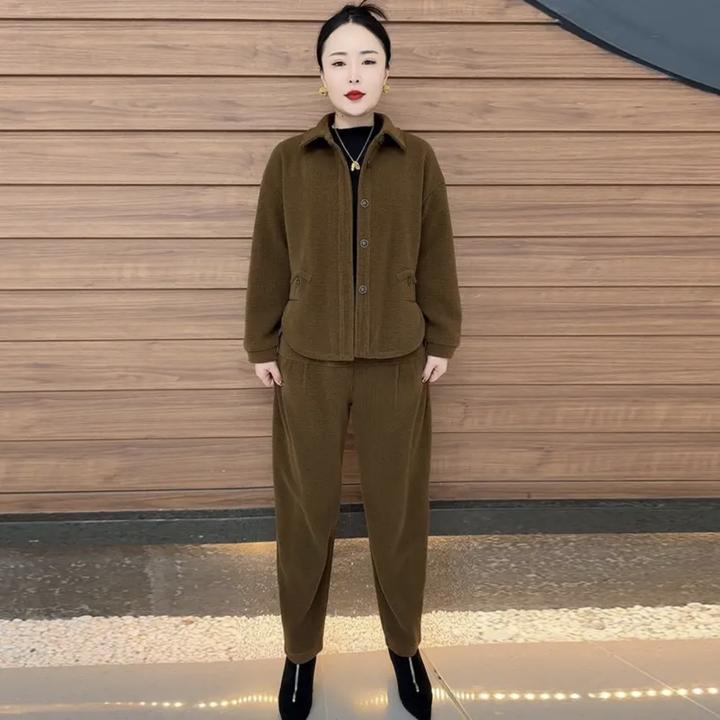 2025春秋爆款时尚洋气雪尼尔开衫休闲两件套宽松显瘦遮肉气质百搭