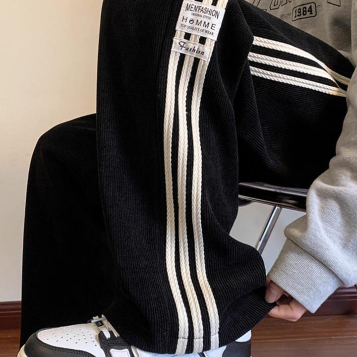 美式潮牌灯芯绒裤子男款秋季青少年宽松直筒卫裤百搭运动休闲长裤