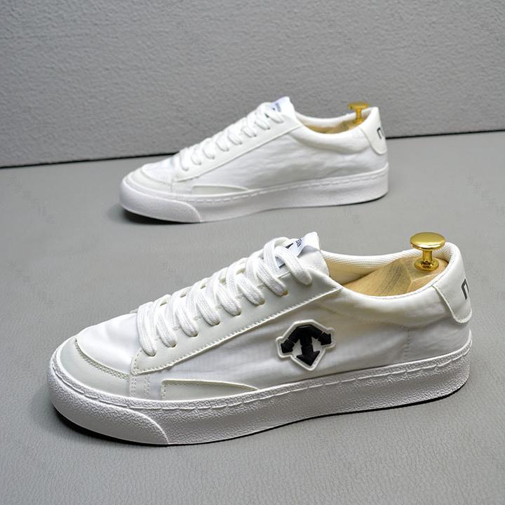 欧洲站男鞋2025夏季新款透气冰丝布刺绣男士百搭休闲一脚蹬小白鞋