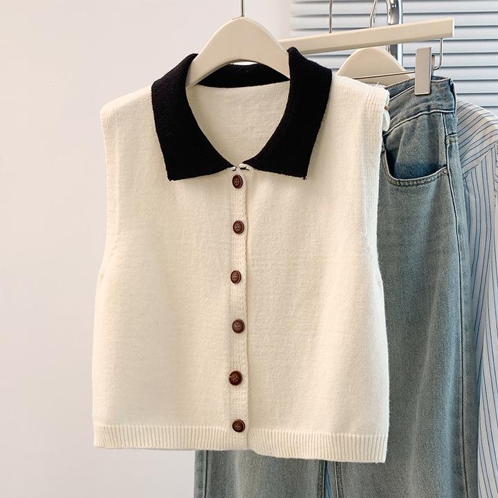 叠词坎肩背心宽松设计感复古民族风百搭上衣无袖撞色针织马甲女式