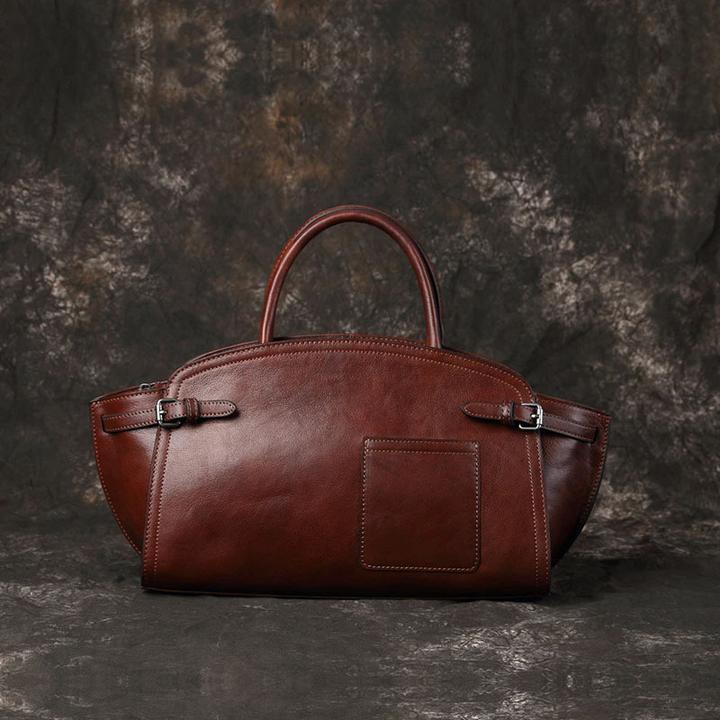 高级感牛皮波士顿保龄球包小众设计保龄球手提包复古单肩腋下包潮