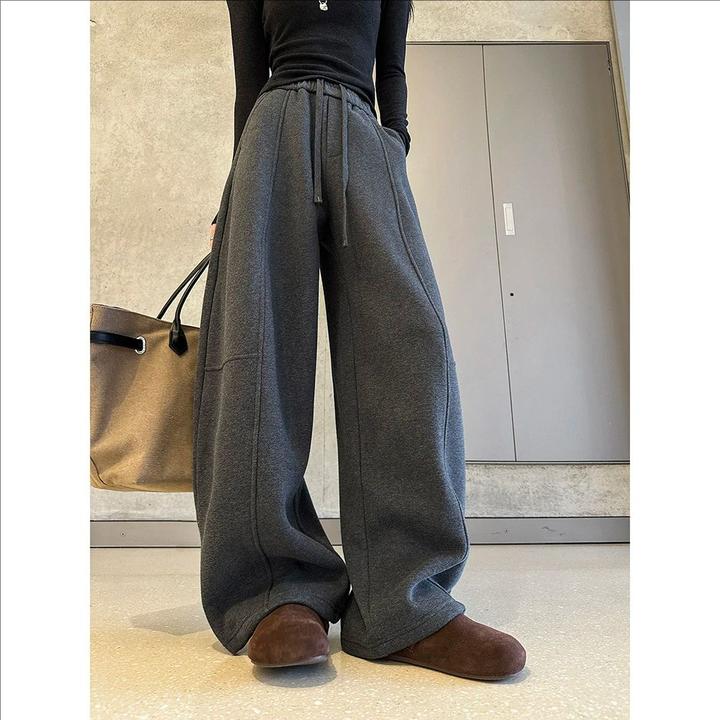 动感少女冬季加绒加厚美式复古休闲运动裤女宽松设计感高腰阔腿裤