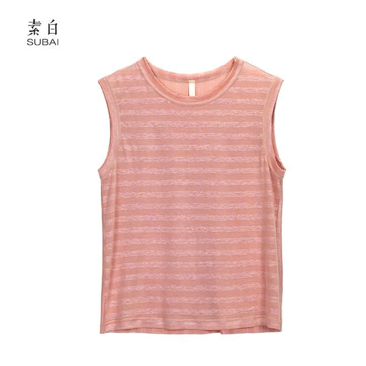 素白【夏日】时尚百搭遮肉显瘦凉爽经典条纹针织背心SB2504BD01508