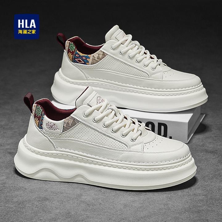 HLA/海澜之家男鞋新款冬季加绒保暖男士休闲运动板鞋白色增高棉鞋