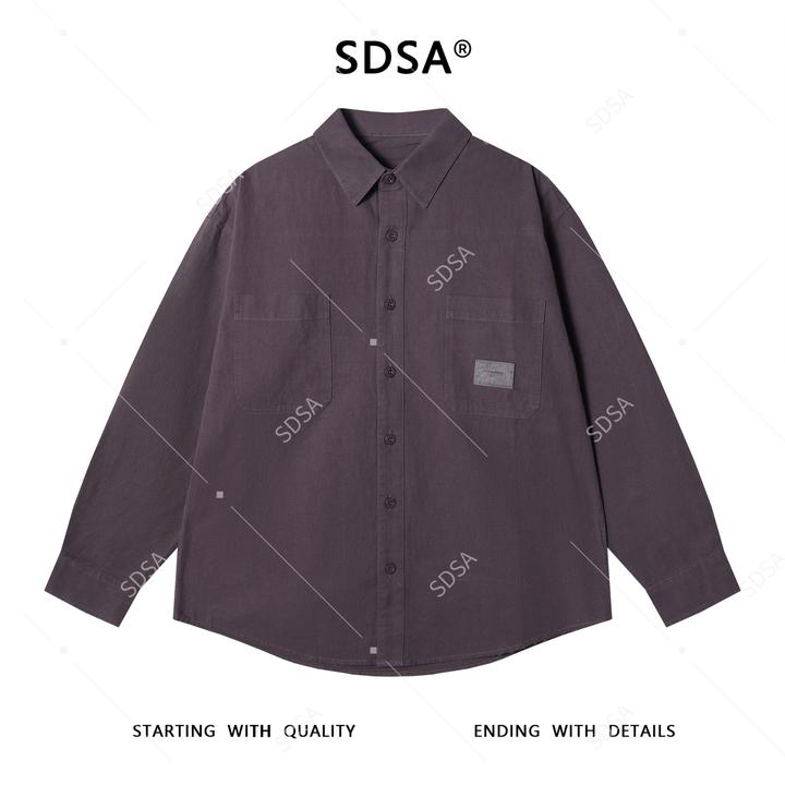 SDSA男士秋冬新款痞帅男装韩版休闲纯色口袋纽扣翻领长袖衬衫百搭