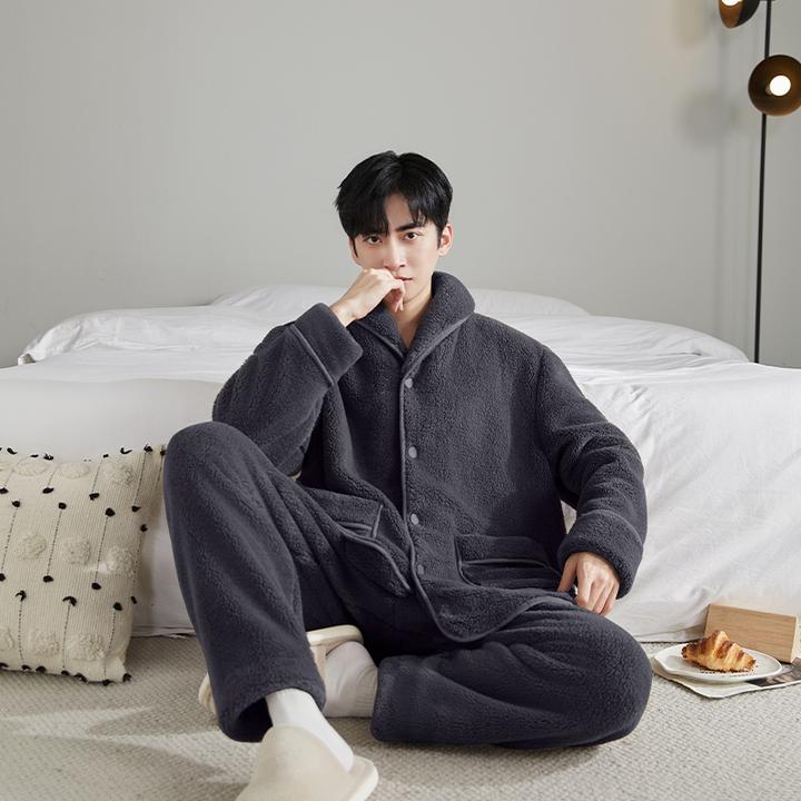 【退货补运费】秋冬季情侣翻领保暖家居服套装加绒睡衣Z1973-Q015