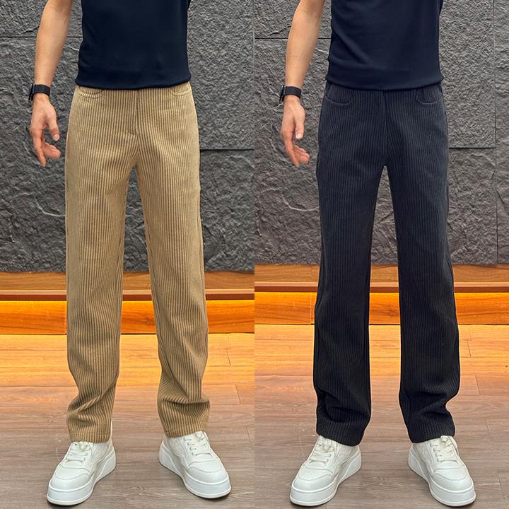 老钱风男士秋冬弹力免烫麦穗条纹休闲裤轻氧感亲肤锁温厚款休闲裤