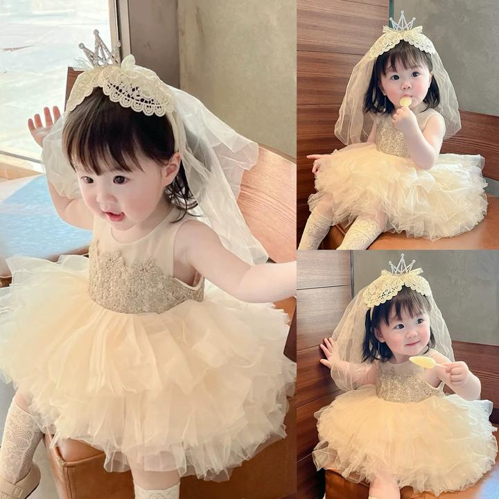婴儿百天周岁礼服女童蛋糕裙夏季女宝宝连衣裙洋气网纱生日公主裙