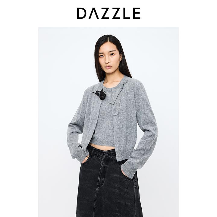 DAZZLE地素奥莱毛针织衫冬季羊绒假两件针织上衣2I4EC01
