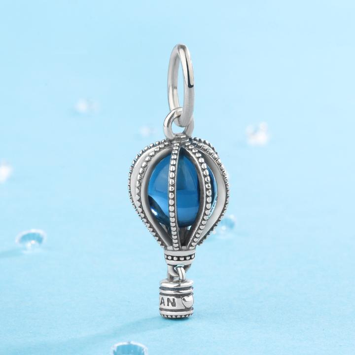 吊坠925银 潘家蓝色热气球s925纯银手串吊坠气质时尚百搭复古挂坠