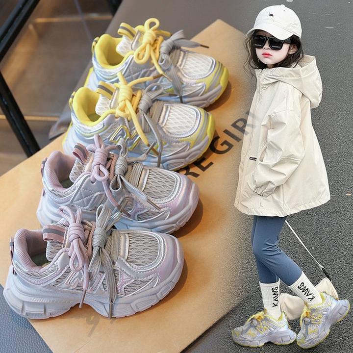 儿童运动鞋女童透气户外跑步鞋2025春秋新款小女孩韩系休闲老爹鞋